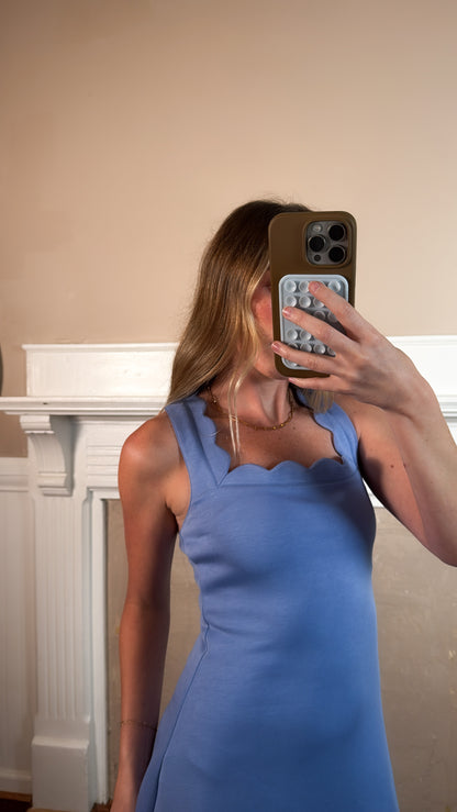 Scallop Scuba Mini Dress - Periwinkle