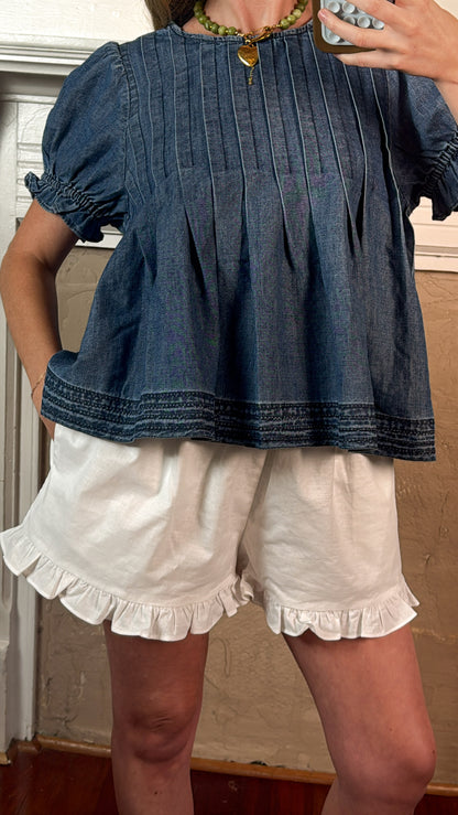 Denim Pleated Blouse