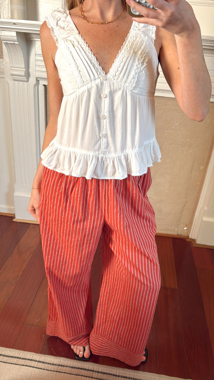 Lenora Linen Striped Pants - Tomato