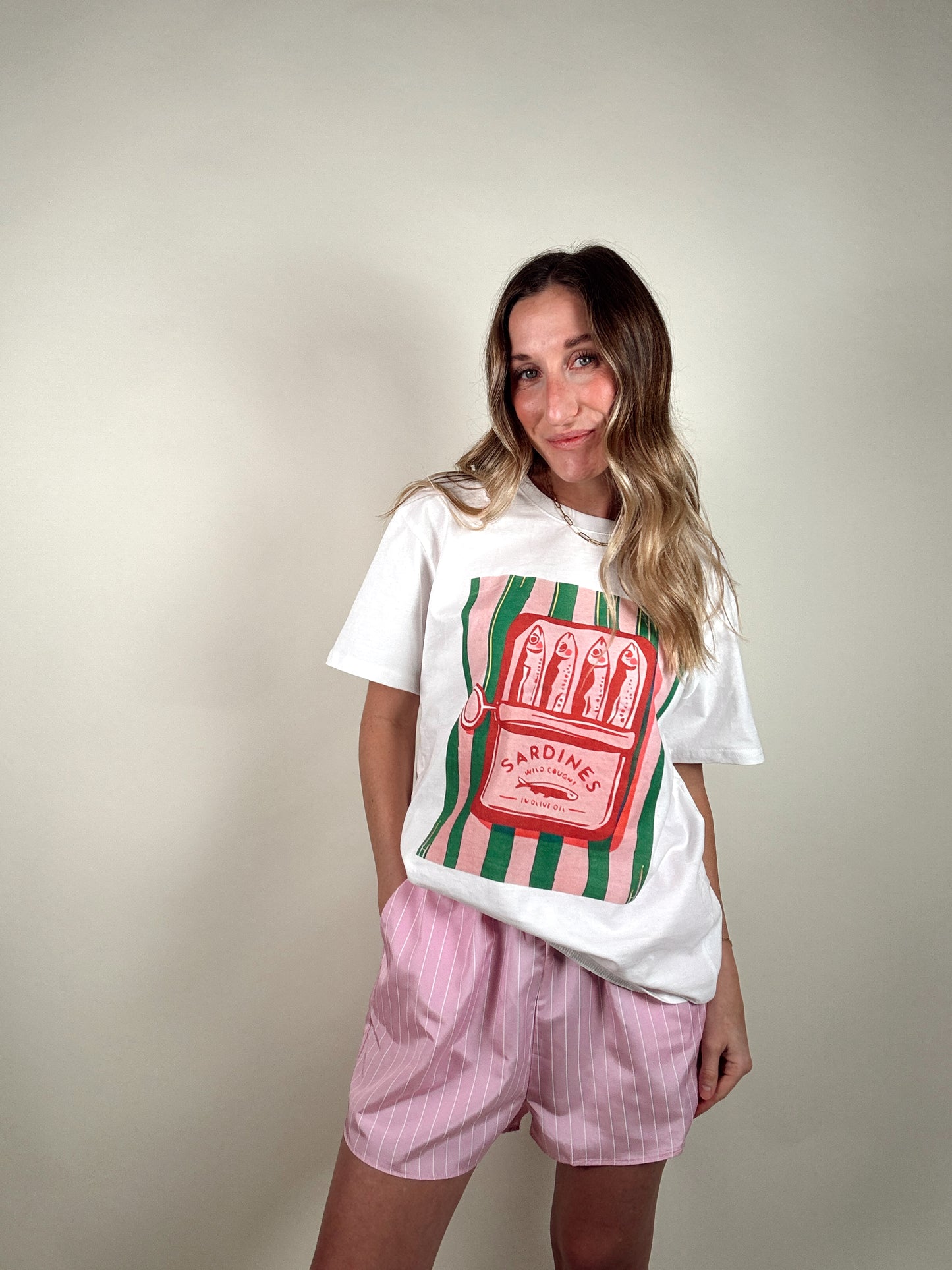 Sardine Graphic Tee and Striped Shorts Set
