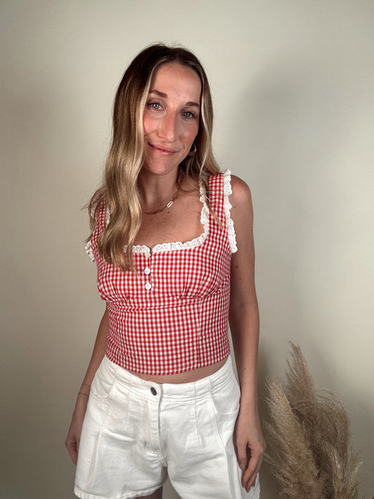 Gingham Lace Crop Top