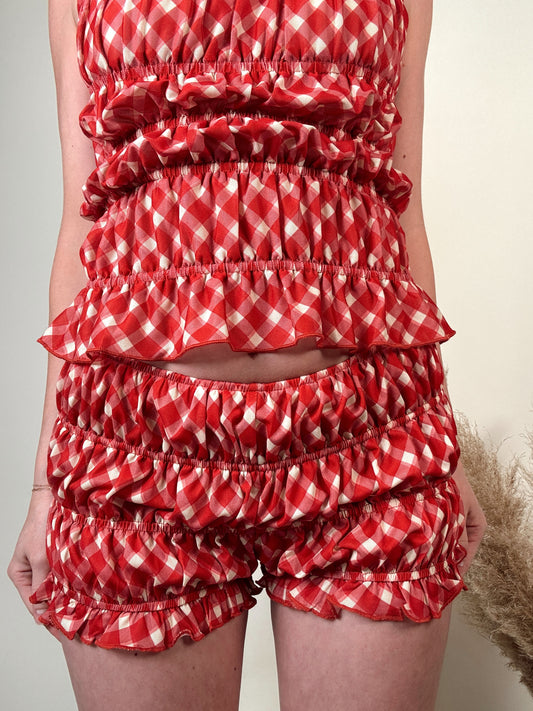 Gingham Ruffle Smocked Shorts