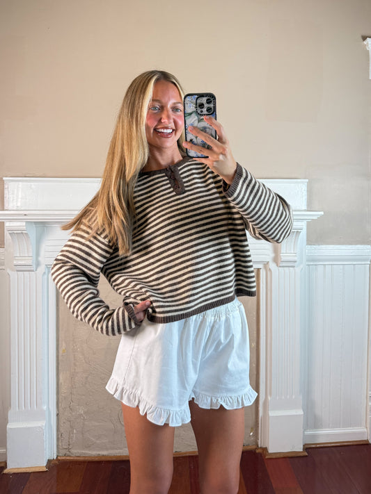 Etta Striped Henley Knit Sweater