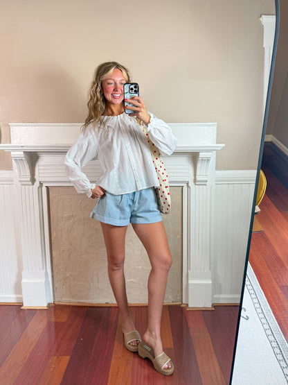 Eyelet Embroidered Long Sleeve Blouse