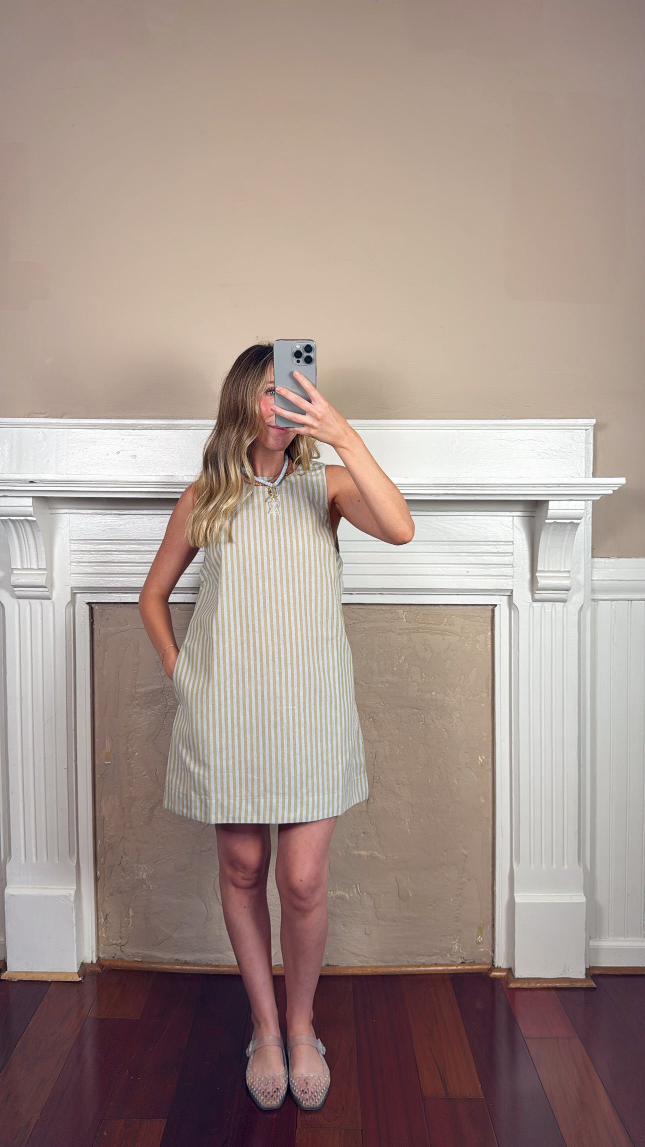Charis Stripe Open Back Mini Dress - Olive