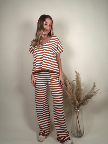 Knit V Neck Top and Pants Set