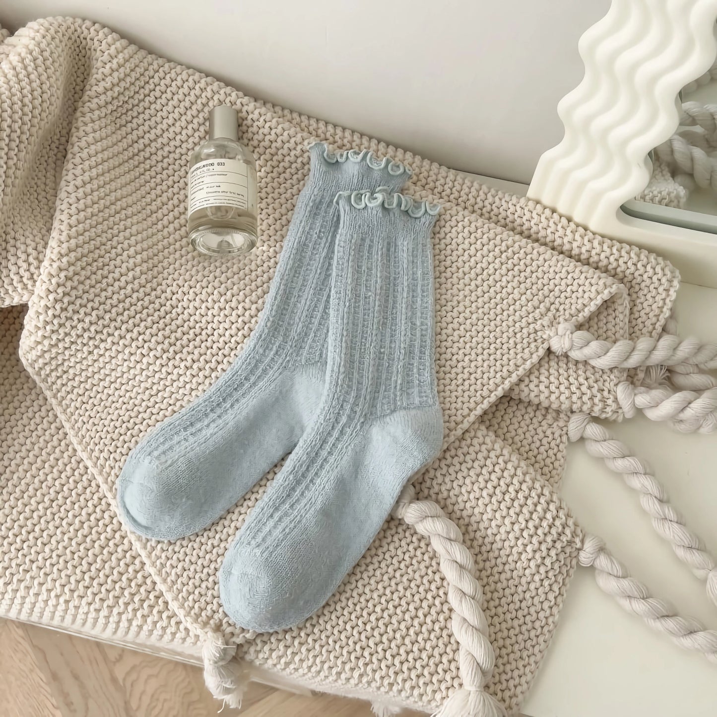Rachel Ruffle Socks - Knitted Wool Crew Socks