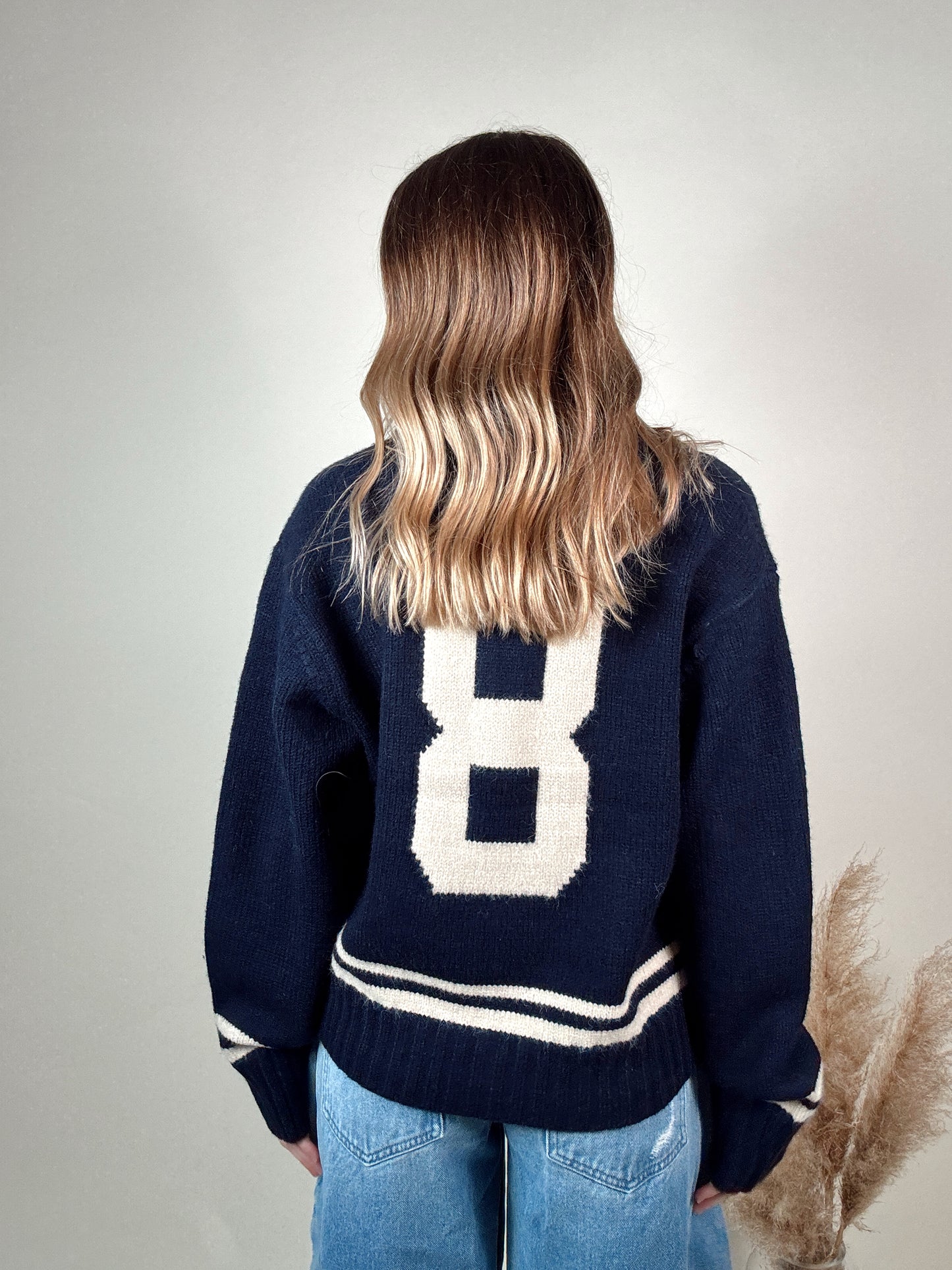 Varsity Zip-Up Knit Jacket - No.8 Navy Blue