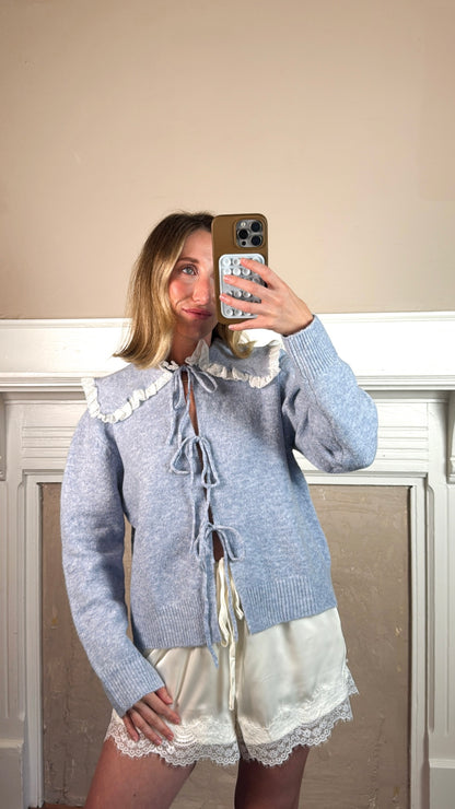 Momo Lace Trim Tie Front Collar Cardigan