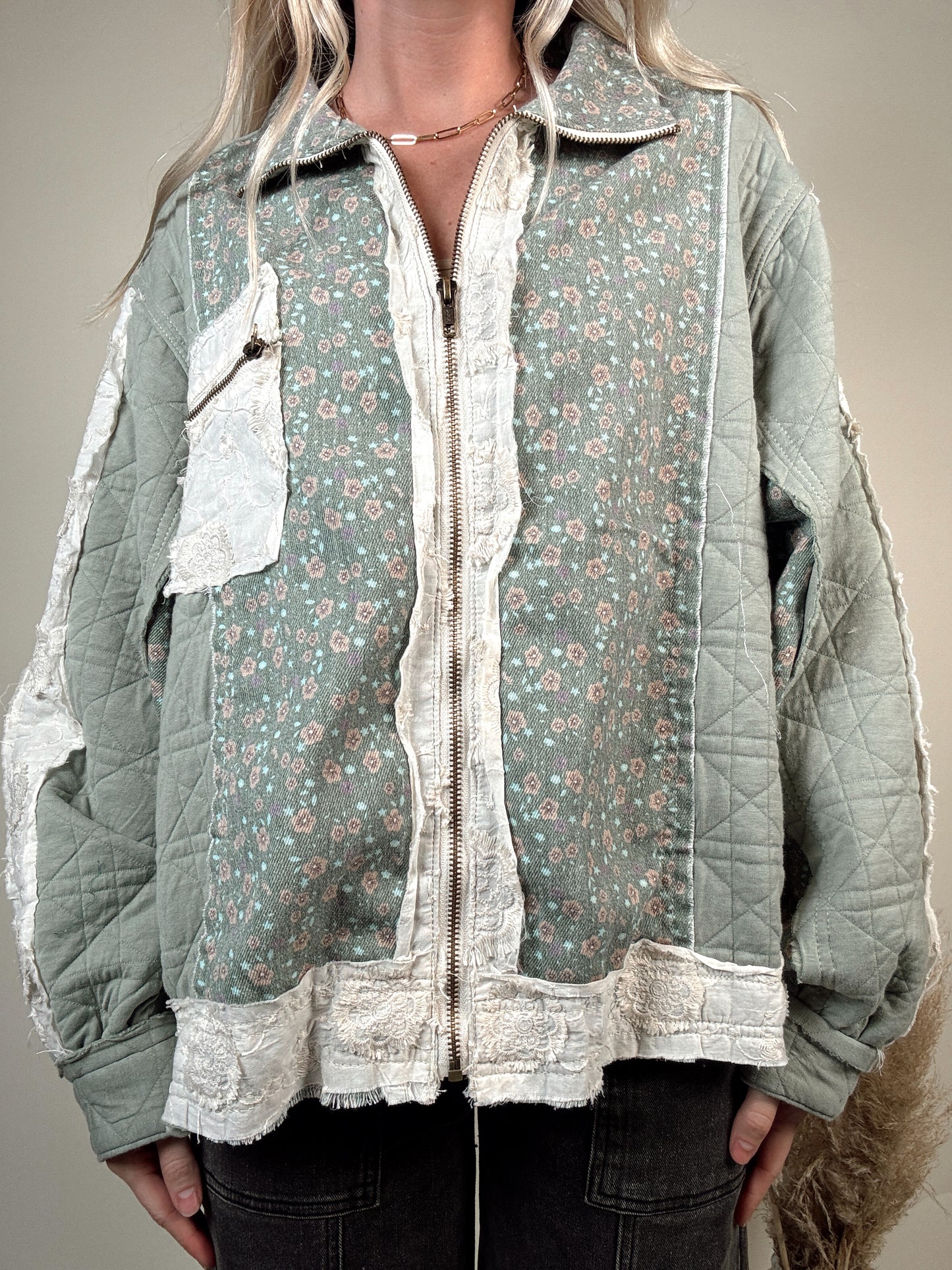 Seafoam Floral Quilted Jacket