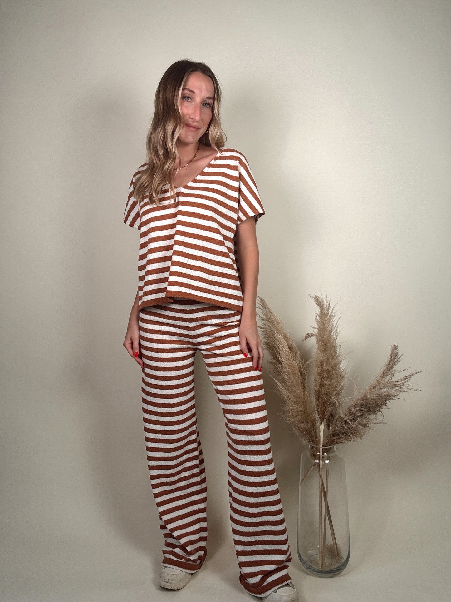 Knit V Neck Top and Pants Set