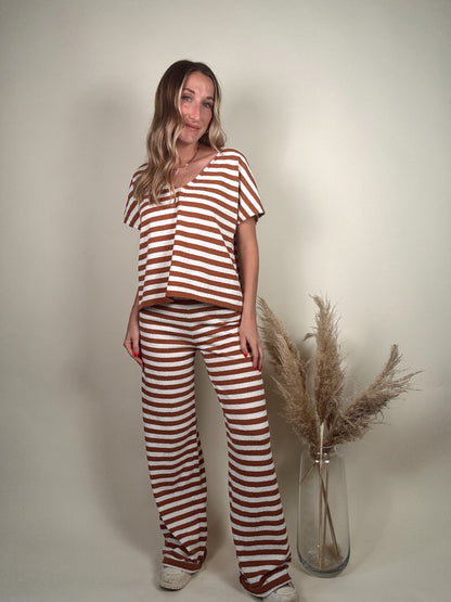 Knit V Neck Top and Pants Set