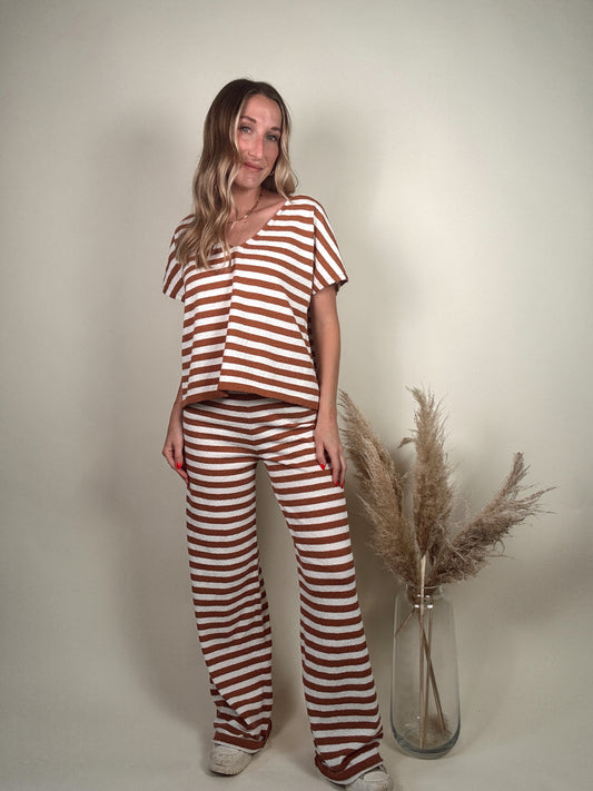 Knit V Neck Top and Pants Set