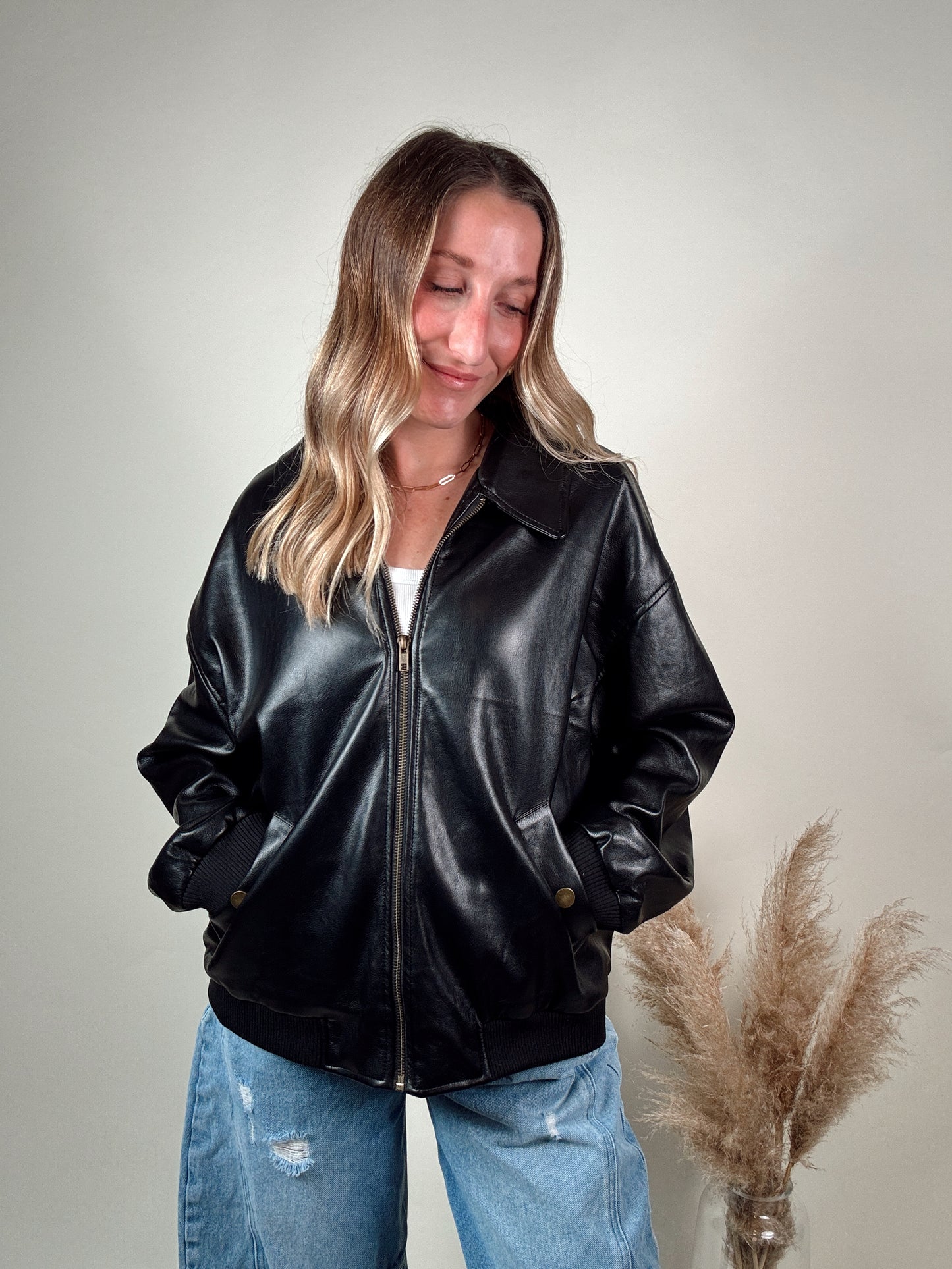 Pleather Bomber Jacket