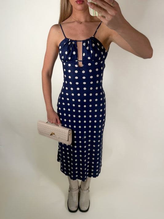 Clara Polka Dot Open-Back Midi Dress