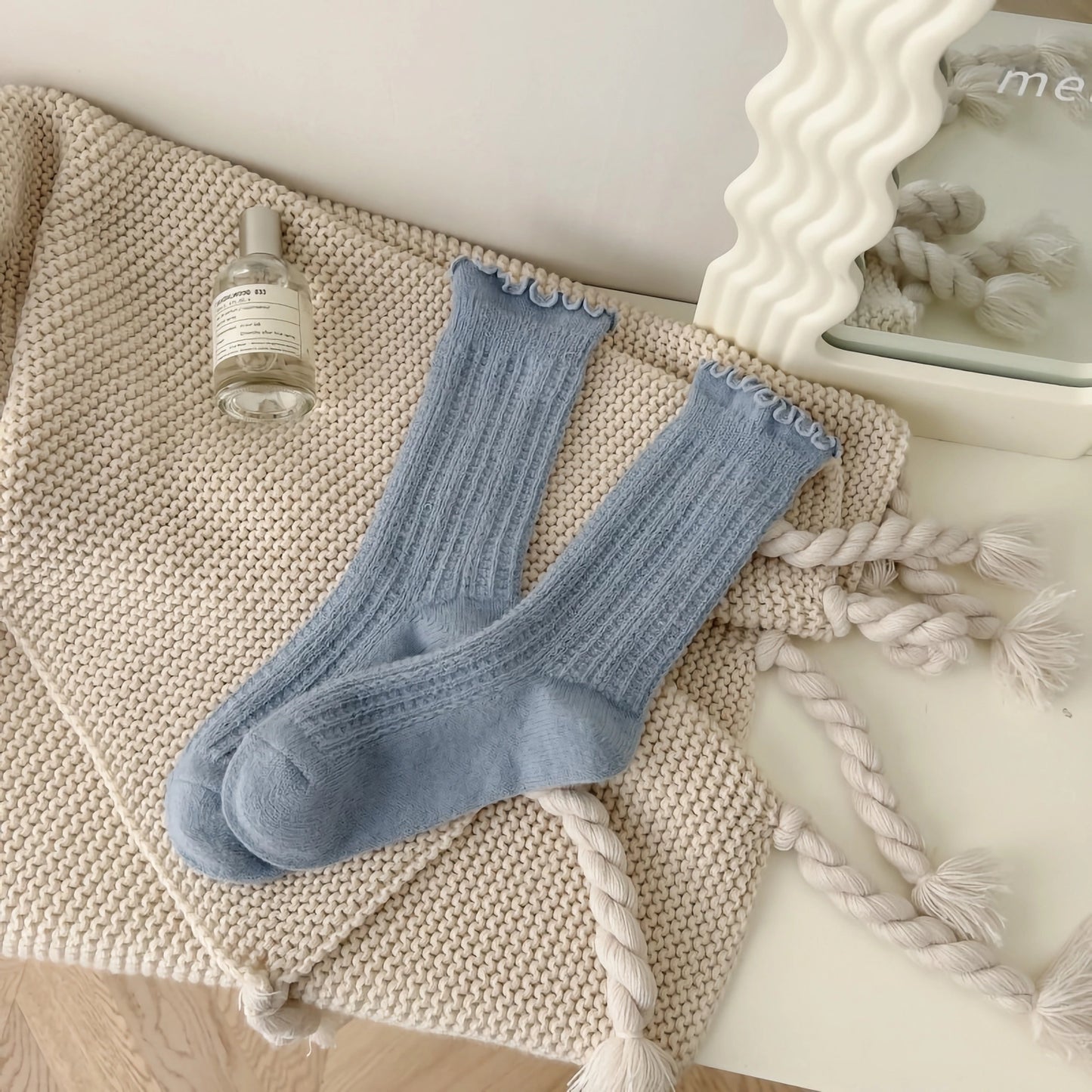 Rachel Ruffle Socks - Knitted Wool Crew Socks