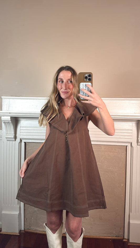 Victoria Denim Dress - Brown
