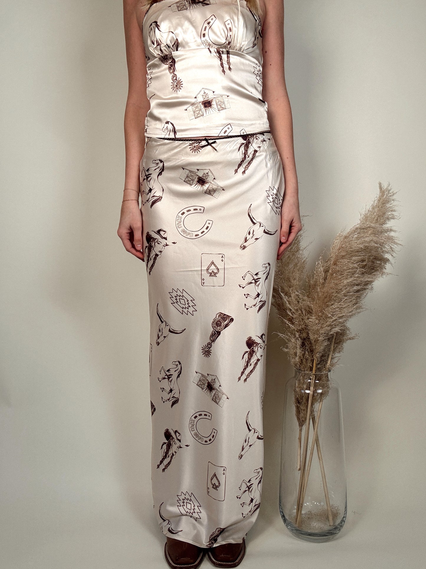 Modern Cowgirl Satin Long Skirt