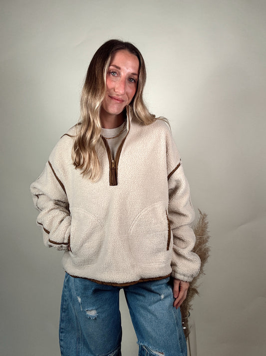 Contrast Sherpa Jacket - Cream