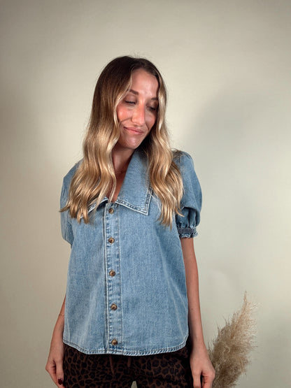 Destiny Denim Button-Up Blouse