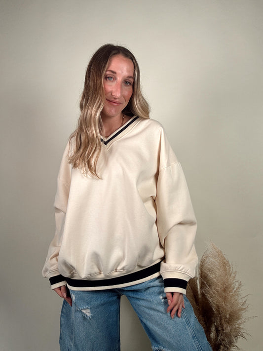 Stripe Hype Oversized Pullover - Cream