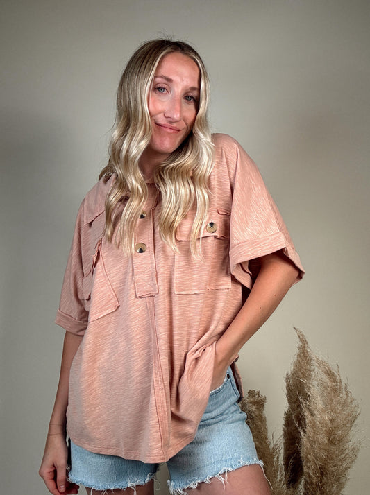 free people dupe, collared henley top, oversized fit