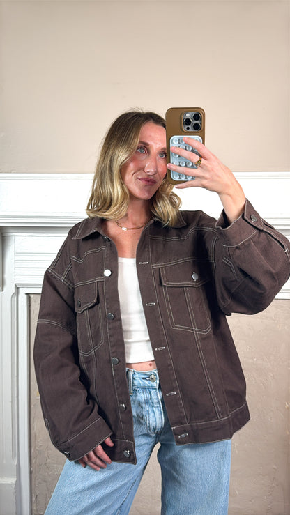 Oversized Twill Button Up Jacket