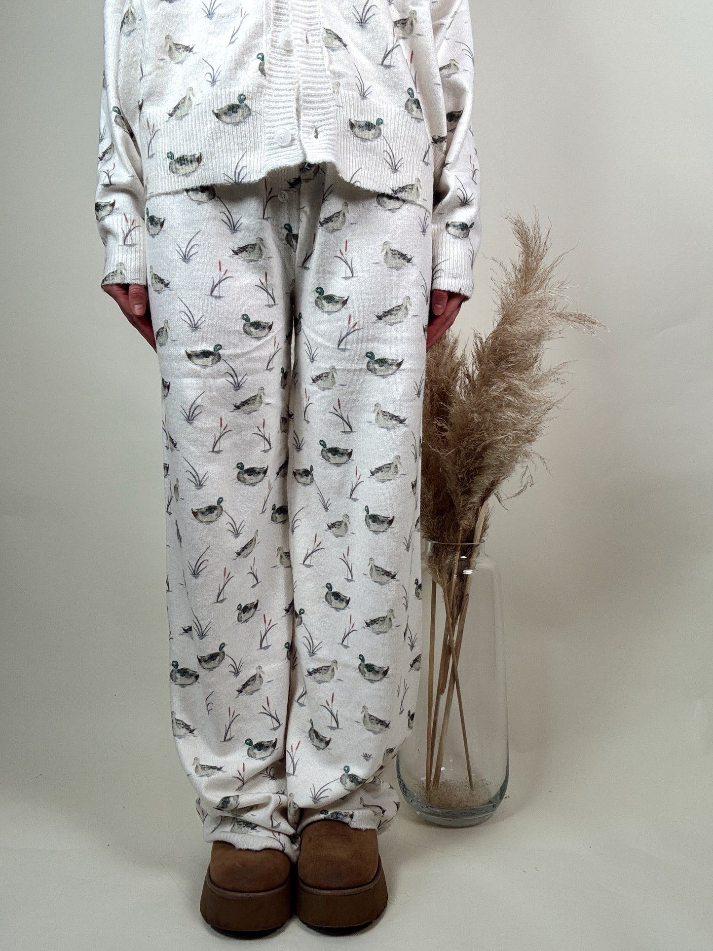 Duck Print Cardigan and Pants Set