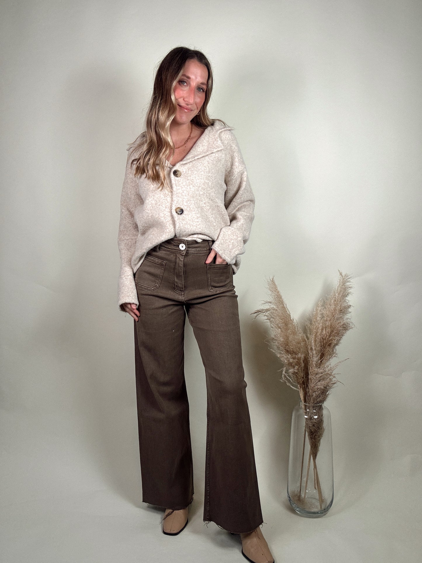 Brown Wide Leg Denim Pants