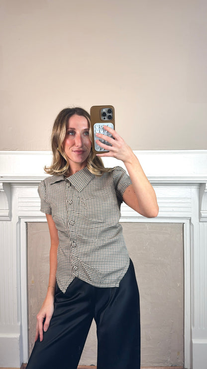 Asymmetric Collar Plaid Top