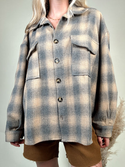 Mixed Color Plaid Shacket - Taupe