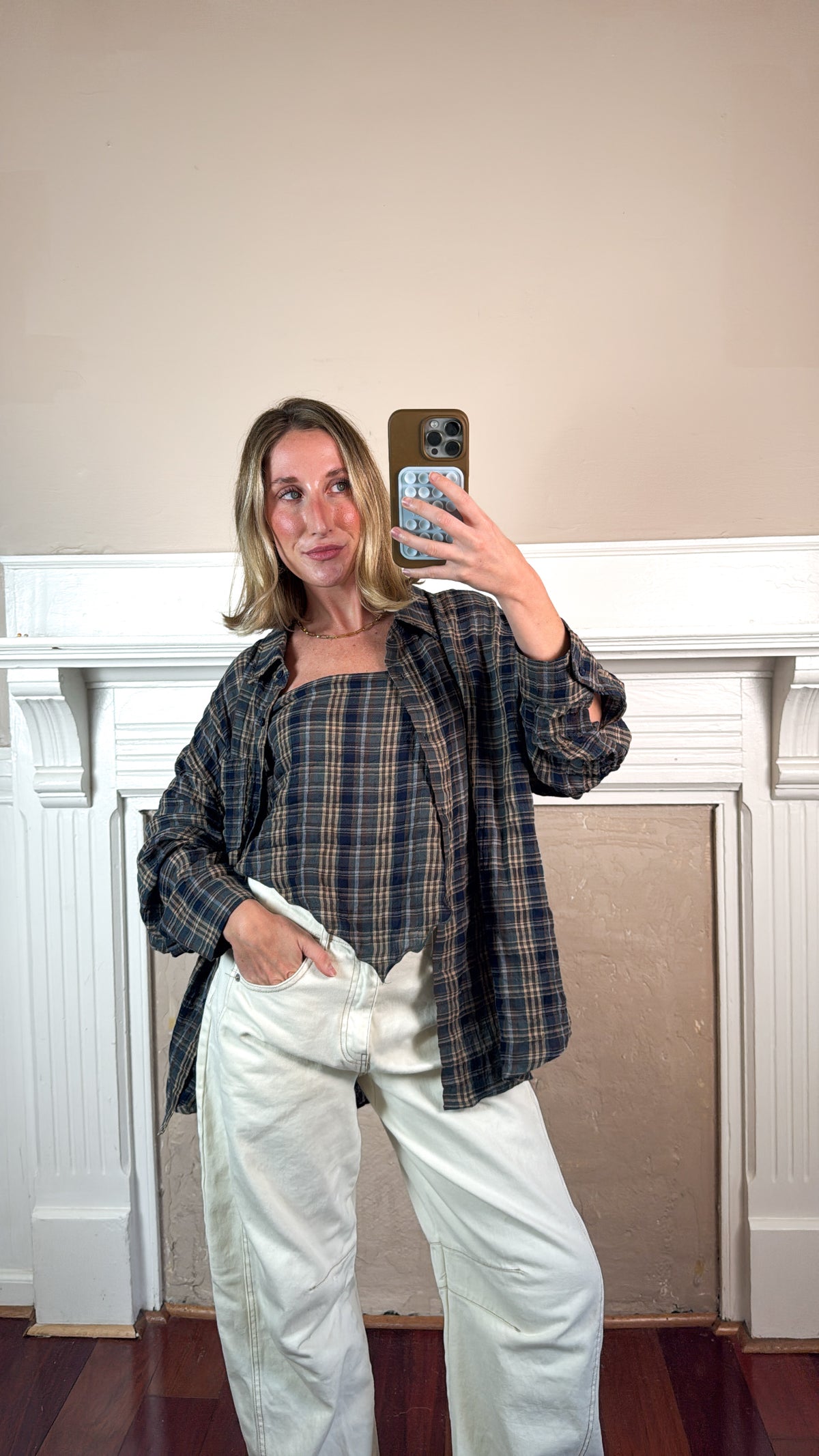 Oversized Plaid Shirt with Matching Scarf