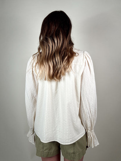 Lace Pintuck Detail Button Blouse