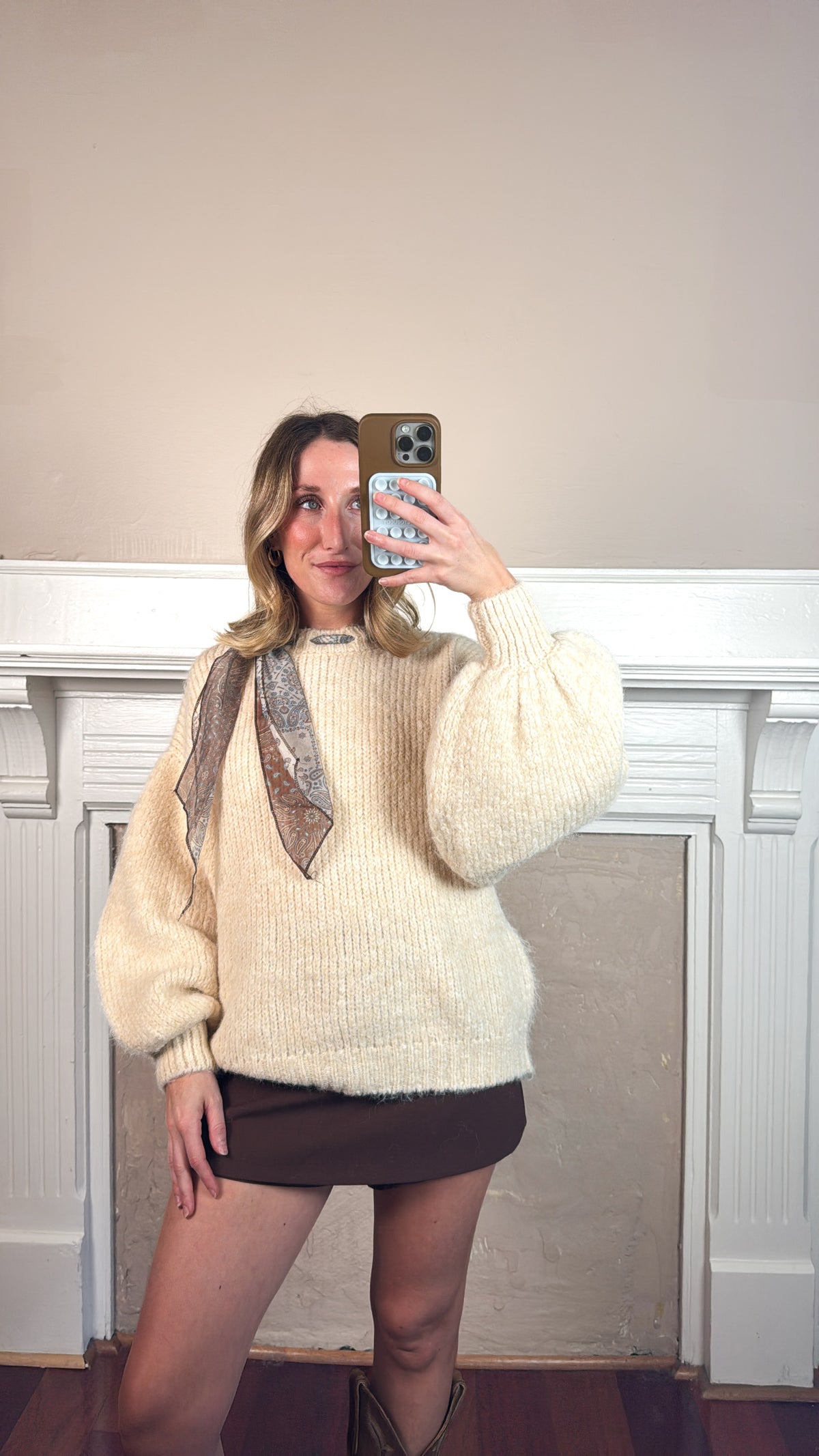 Satin Scarf Sweater - Cream