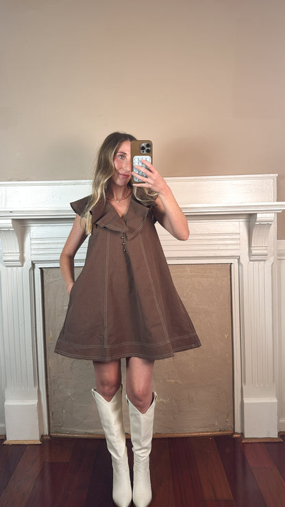Victoria Denim Dress - Brown