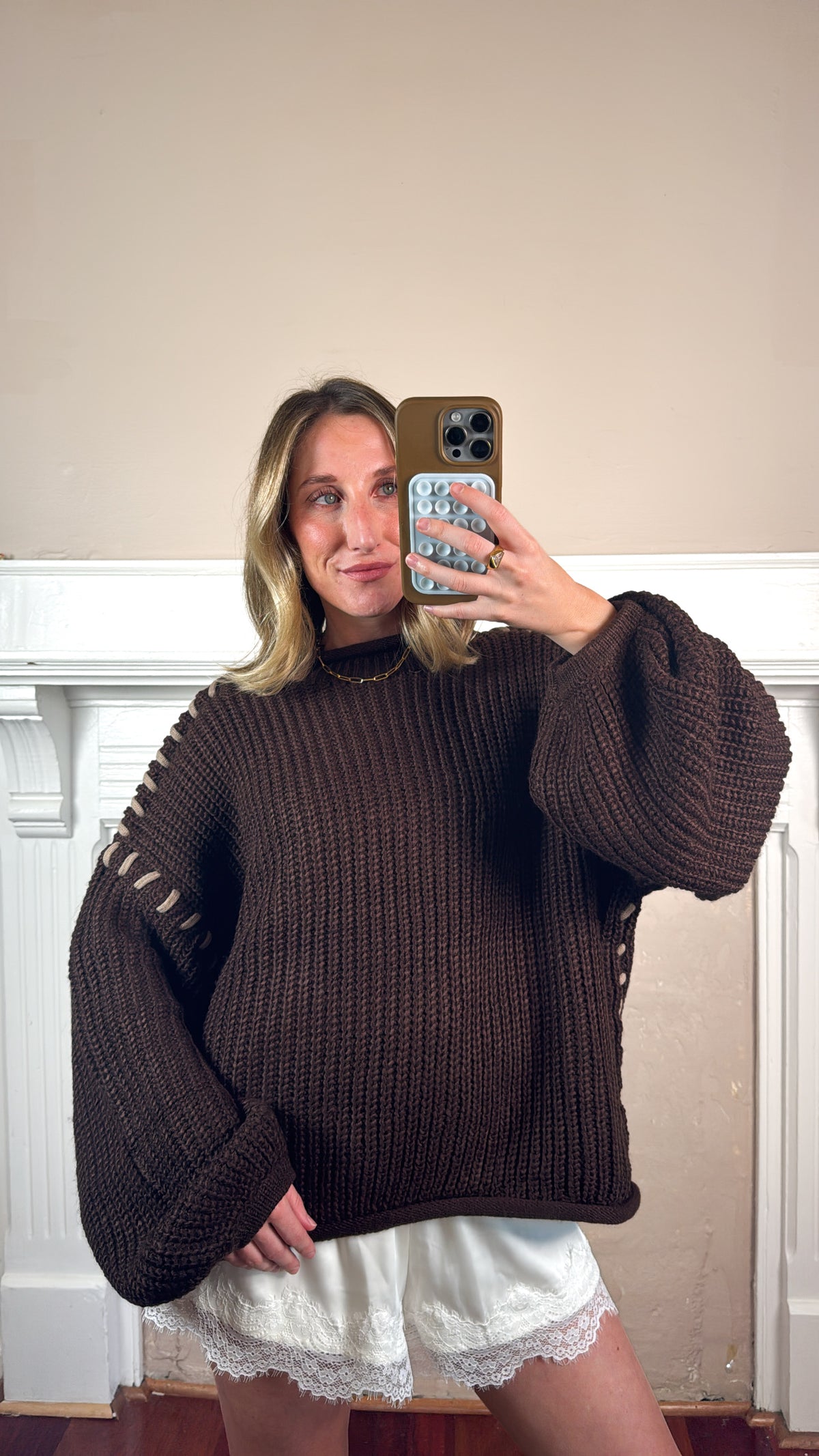 Contrast Stitch Mock Neck Sweater