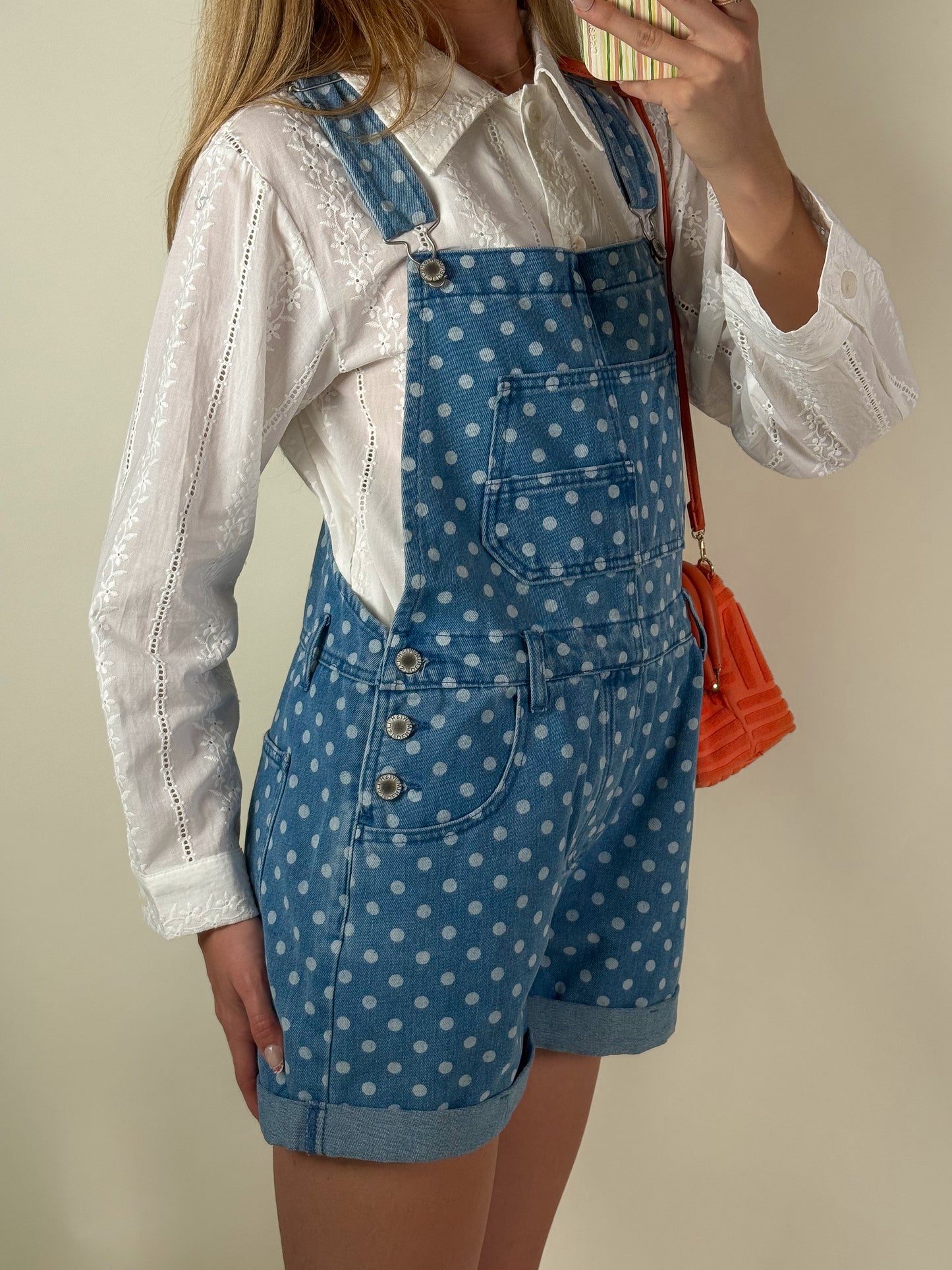 Polka Dot Denim Overalls