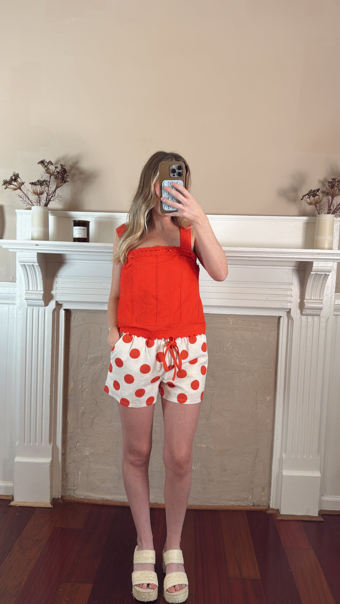 Lace Square Neck Cami - Red
