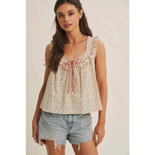 Antique Meadow Ruffled Tank Top - Pink PREORDER