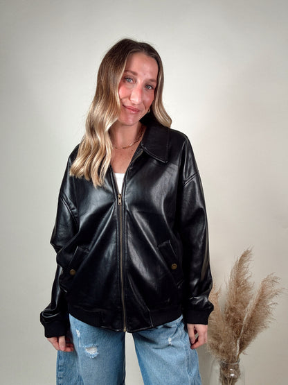 Pleather Bomber Jacket