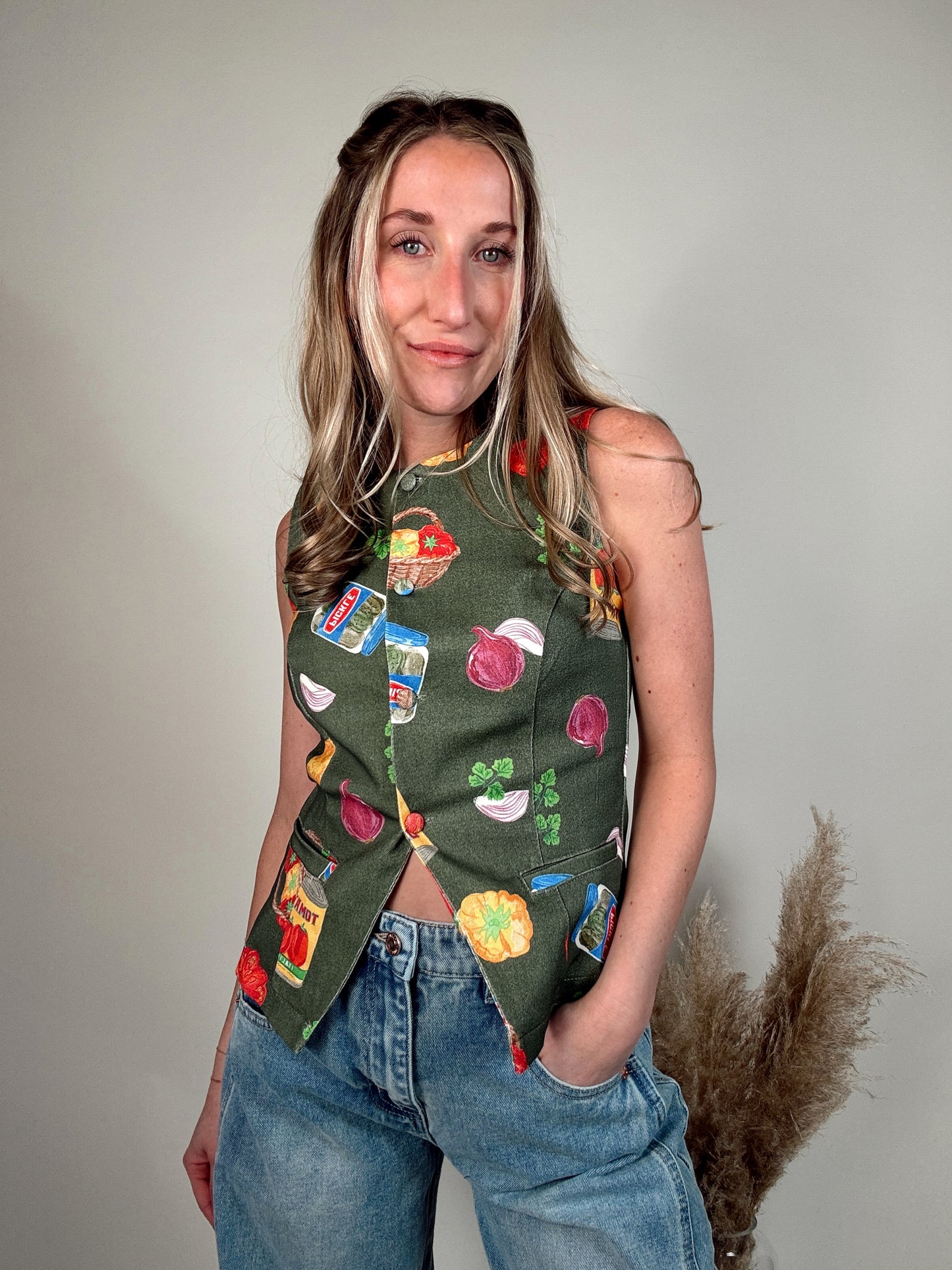 Grocery Print Button Down Top