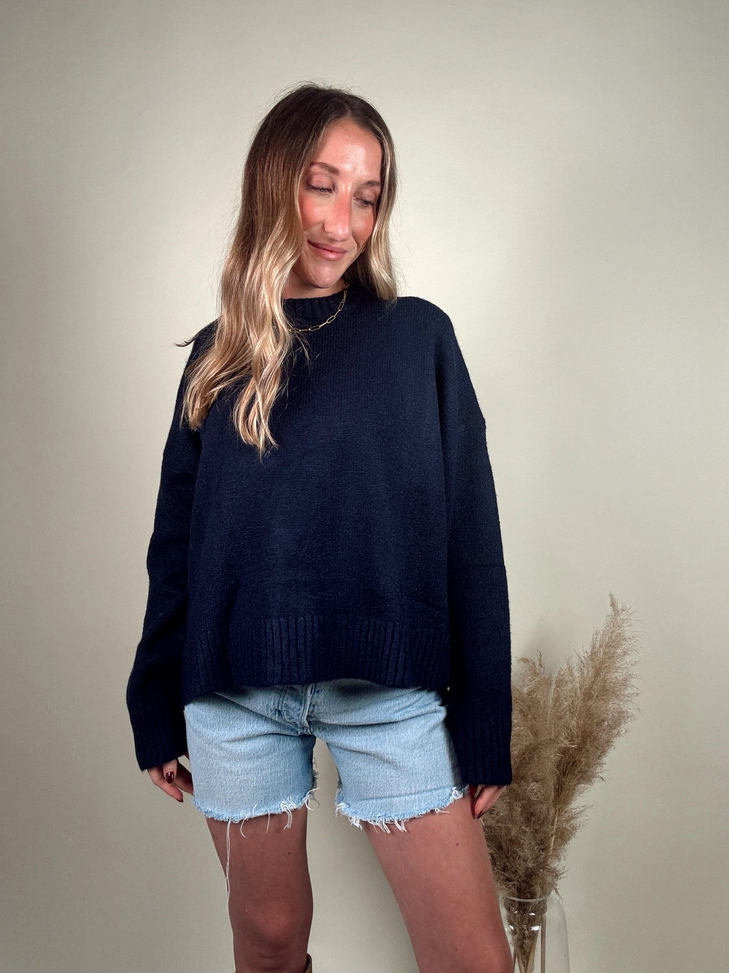 Navy Tie Back Sweater