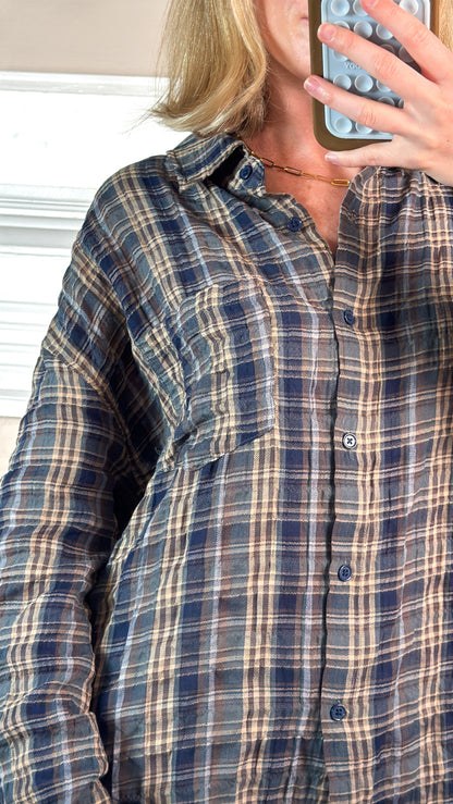 Oversized Plaid Shirt with Matching Scarf