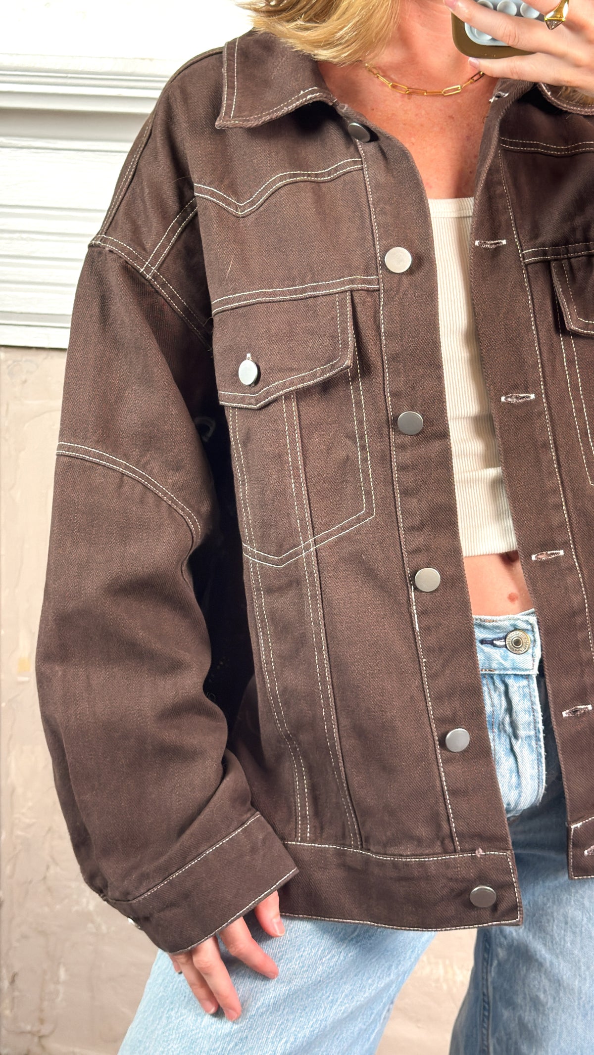 Oversized Twill Button Up Jacket