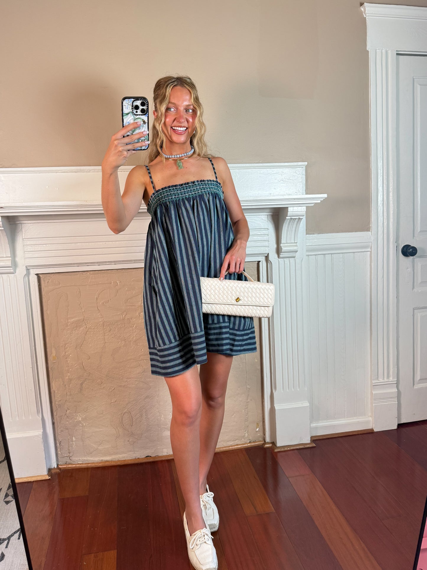 Smocked Stripe Summer Mini Dress