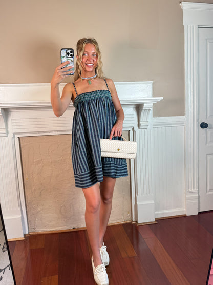 Smocked Stripe Summer Mini Dress