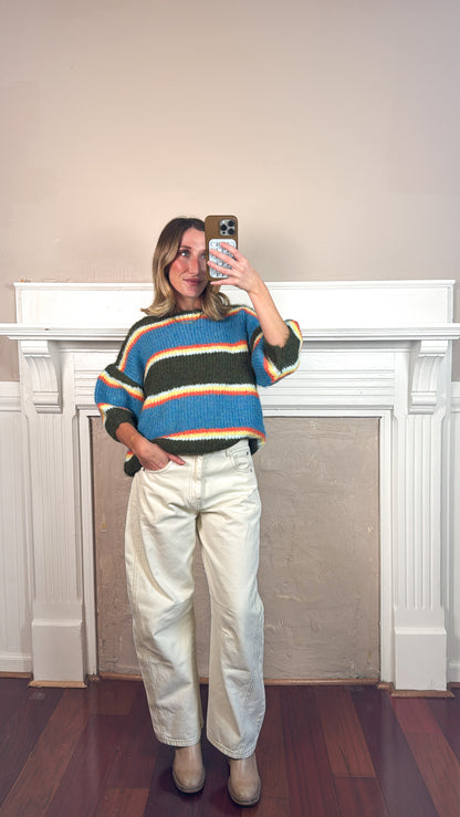 Multi Color Elbow Sleeve Striped Sweater - PREORDER END OF NOVEMBER