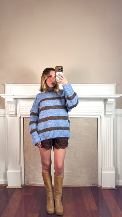 Fuzzy Boyfriend Fit Stripe Sweater