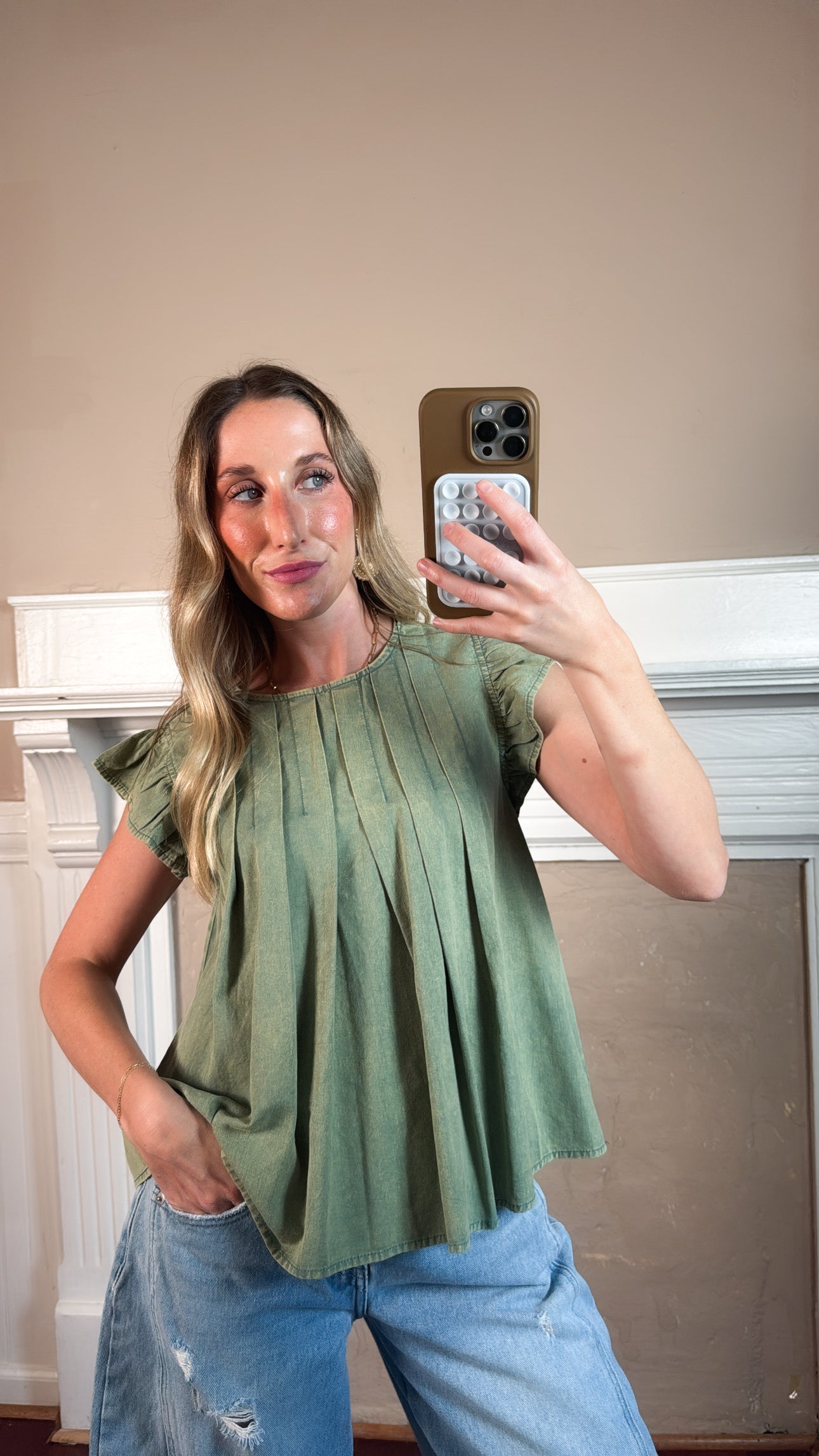 Mineral Washed Pleated Blouse