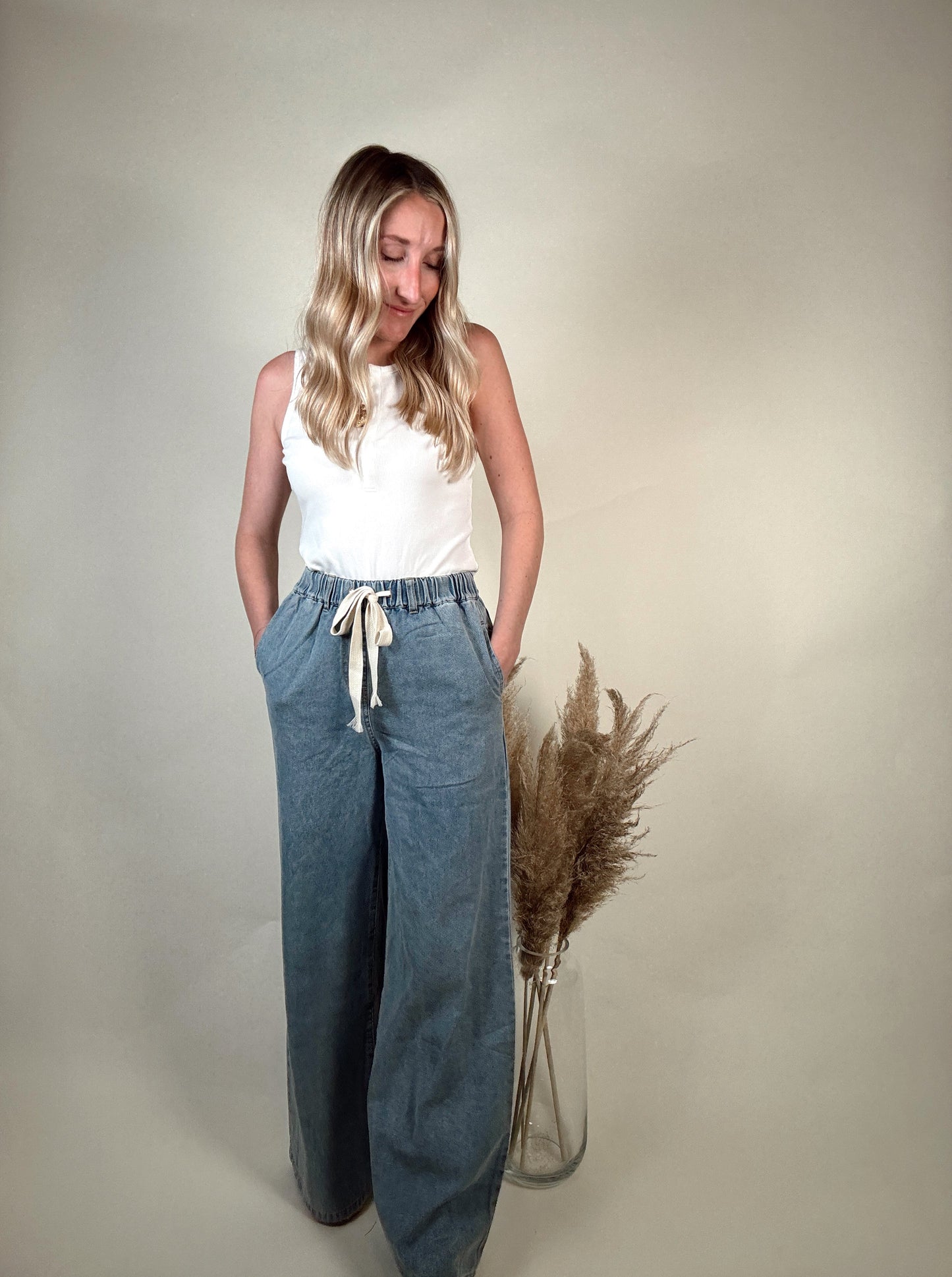 Logan Light Wash Denim Wide Leg Pants